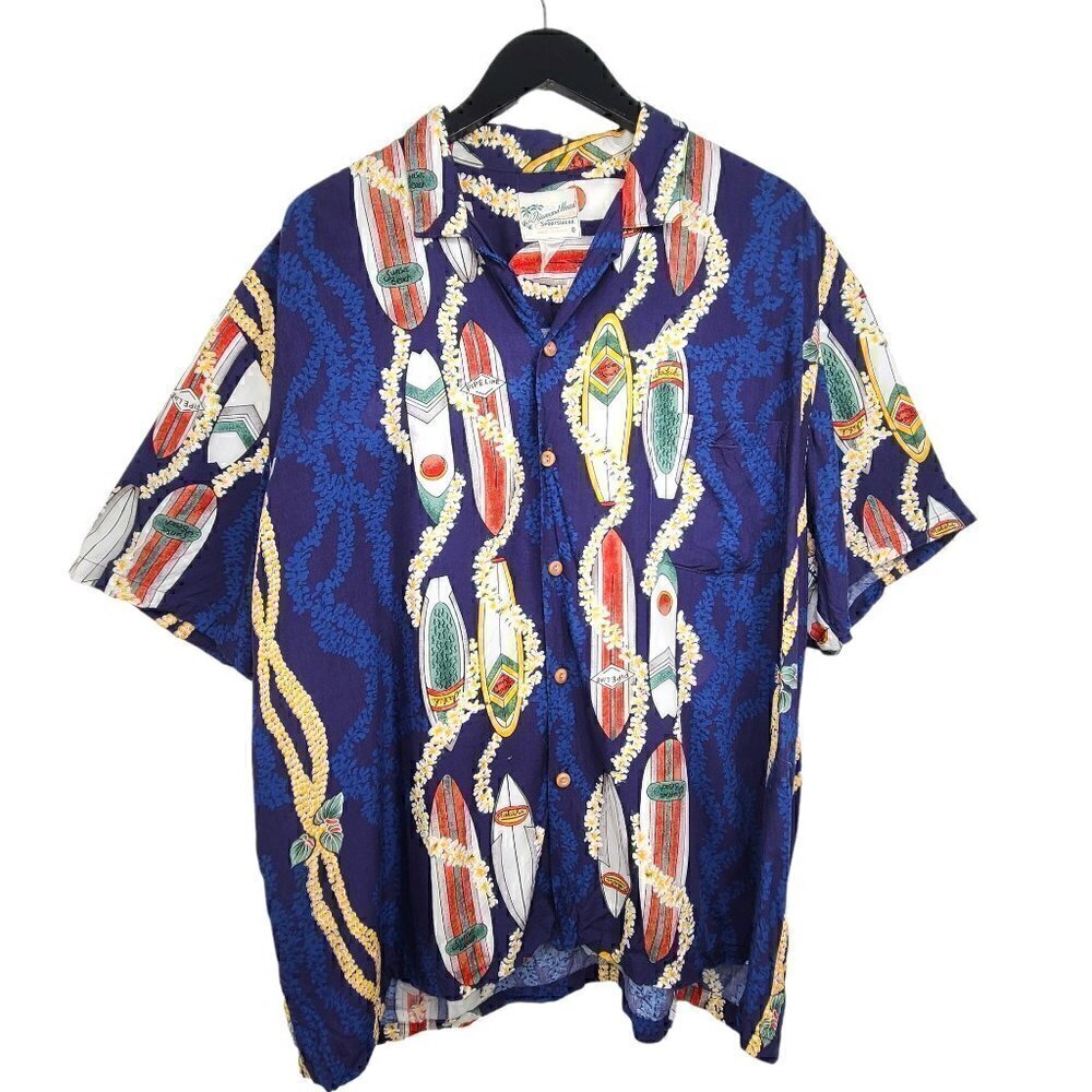 Vintage 1980s Diamond Head Sportswear Blue Hawaiian Made Surf Waikiki Shirt